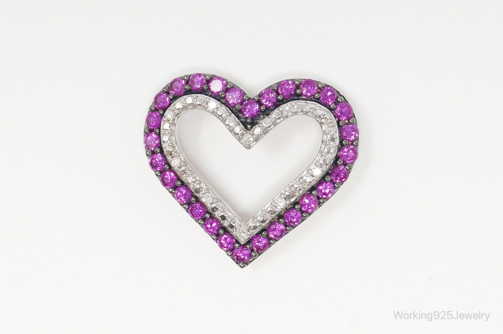 Vintage Open Heart Pink White Cubic Zirconia Sterling Silver Pendant | Jewelry > Necklaces > Pendants | Wiccan Center