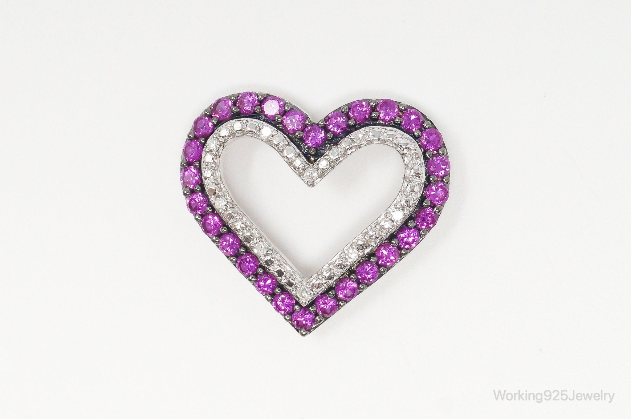 Vintage Open Heart Pink White Cubic Zirconia Sterling Silver Pendant | Jewelry > Necklaces > Pendants | Wiccan Center