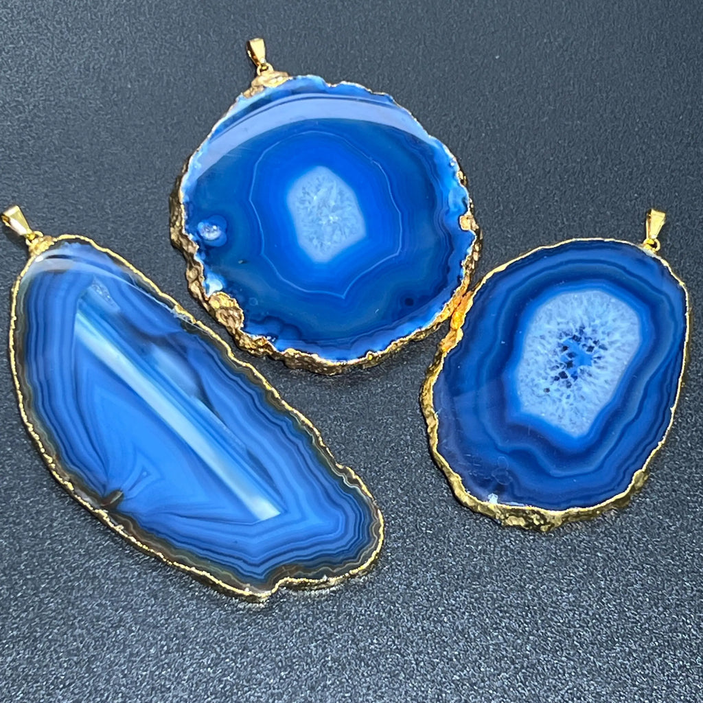Large Blue Agate Slice Pendant (Gold Plated Edges) Wholesale | Craft Supplies & Tools > Beads, Gems & Cabochons > Charms & Pendants > Charms | Wiccan Center