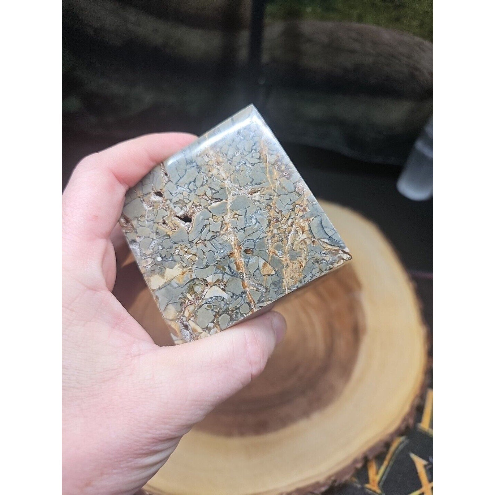 1.87LB 1Pcs Natural Ocean Jasper Onyx Quartz Crystal Geode Square Heptahedron | Geodes & Clusters | Wiccan Center