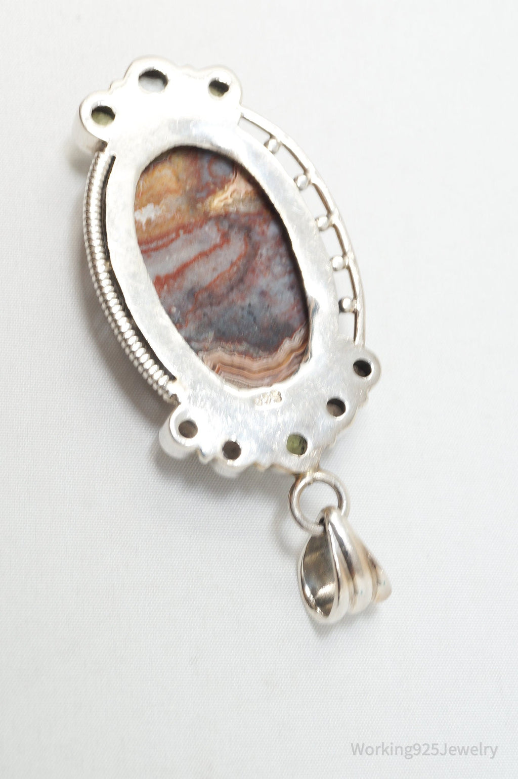 Vintage Large Brown Crazy Lace Agate Peridot Sterling Silver Necklace Pendant | Jewelry > Necklaces > Pendants | Wiccan Center