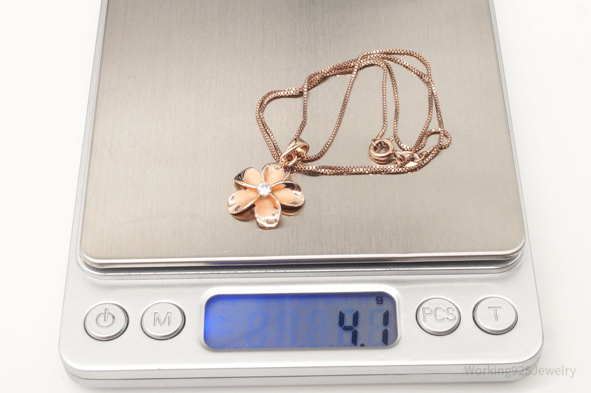 Vintage Cubic Zirconia Rose Gold Vermeil Sterling Silver Flower Necklace | Jewelry > Necklaces > Pendants | Wiccan Center