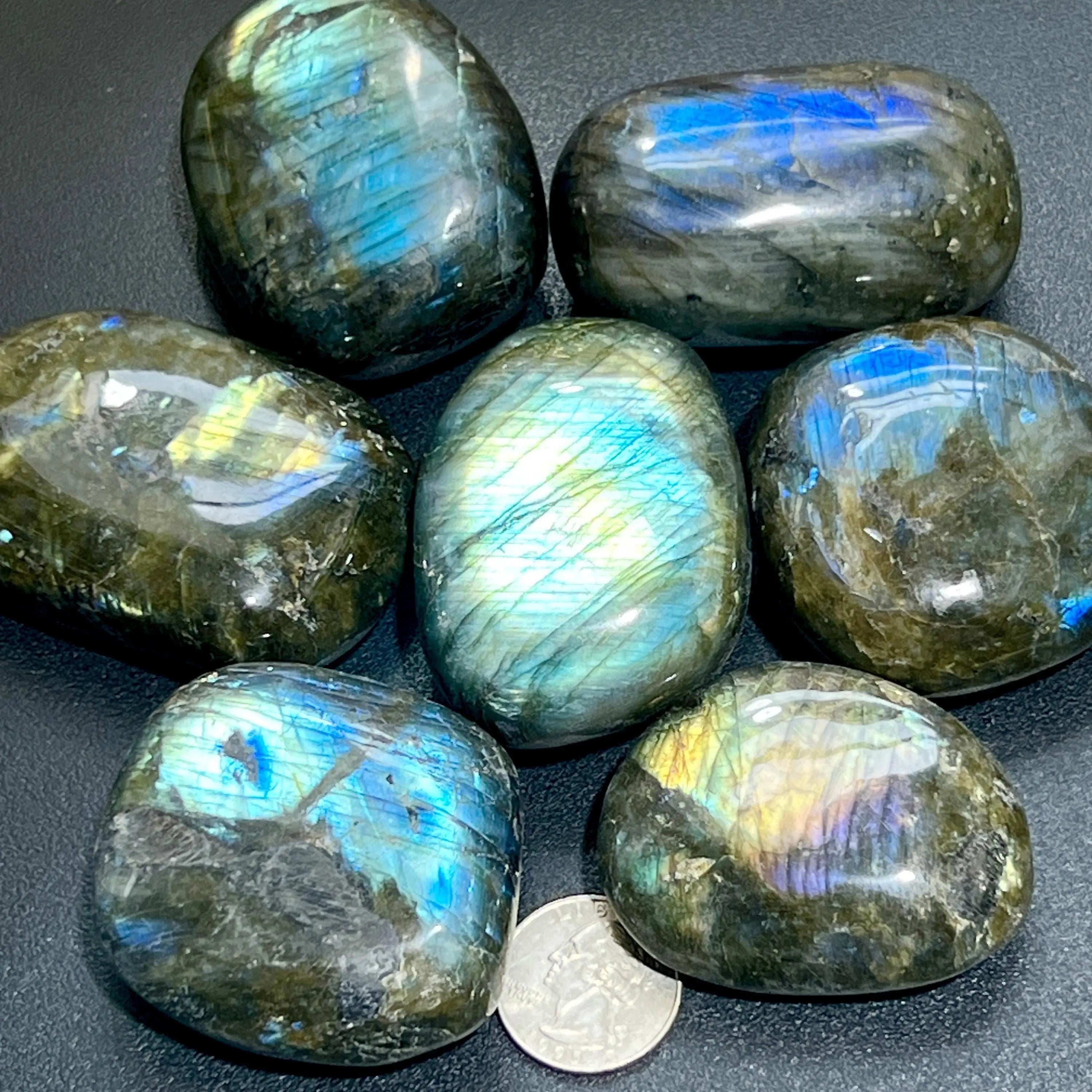 Large Flashy Labradorite Palm Stones Tumbled Carvings (By The Piece or Pound) Wholesale | Home & Living > Home Decor > Home Accents > Rocks & Geodes | Wiccan Center