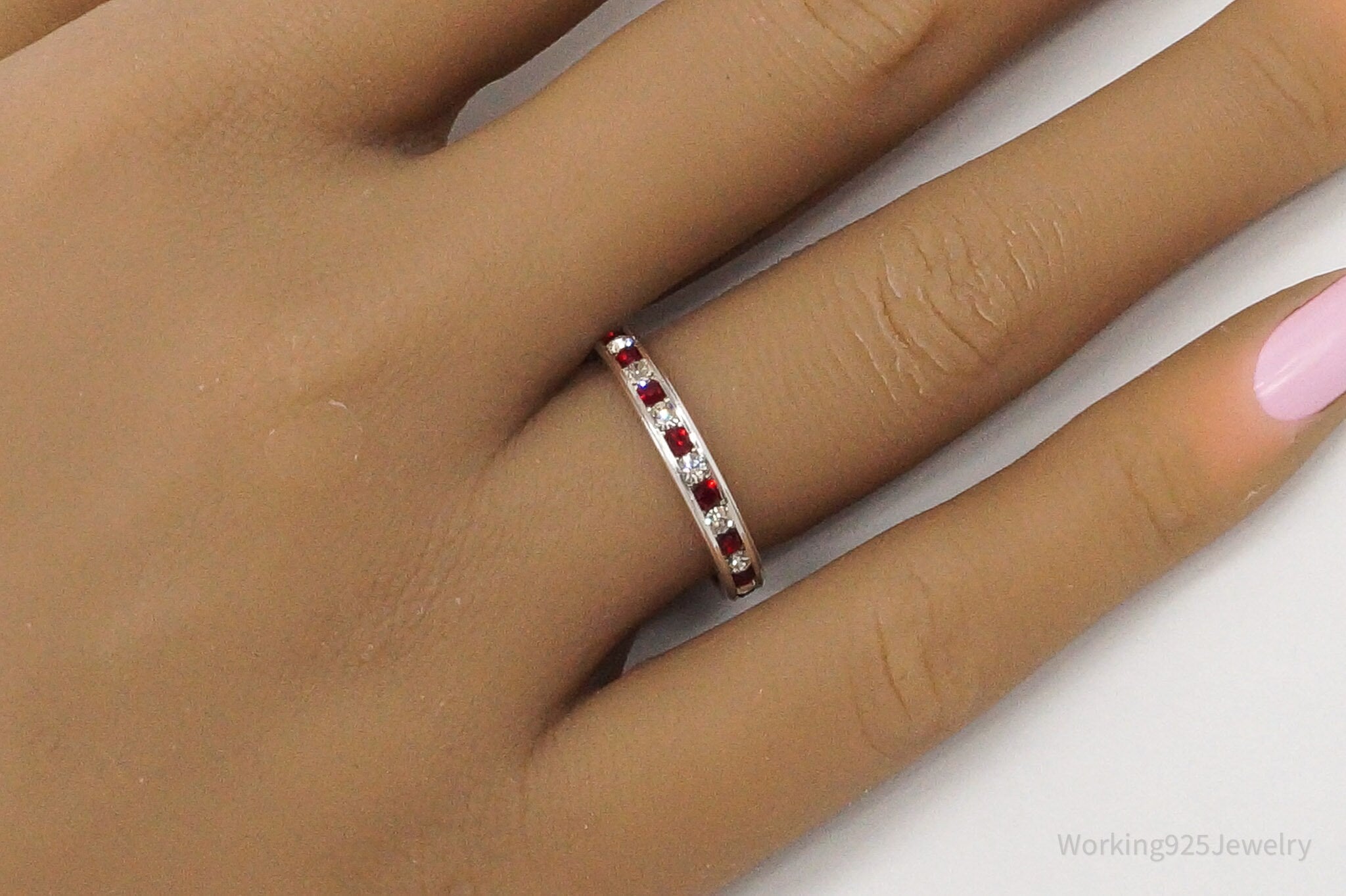 Vintage Red & White Crystal Sterling Silver Ring - Size 6.75 | Jewelry > Rings | Wiccan Center
