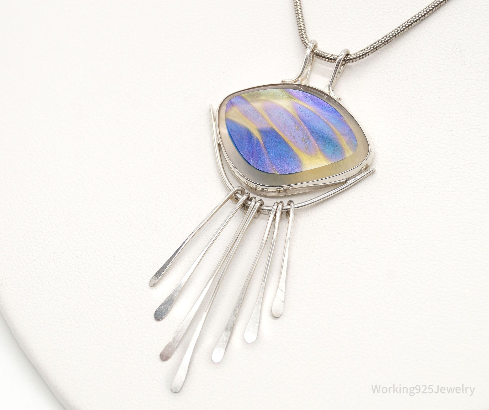 Vintage Large Glass Modernist Silver Necklace | Jewelry > Necklaces > Pendants | Wiccan Center