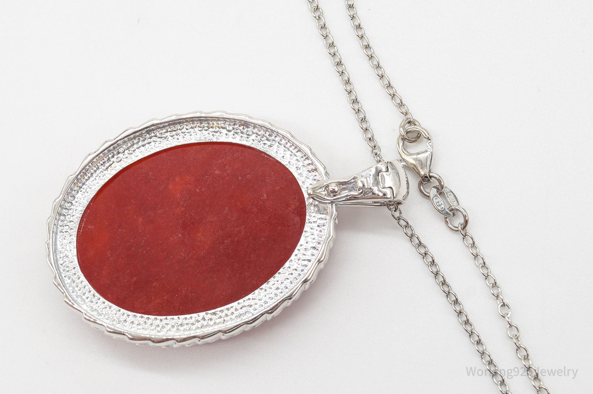 Large Vintage Carved Carnelian Dragon Sterling Silver Necklace | Jewelry > Necklaces > Pendants | Wiccan Center