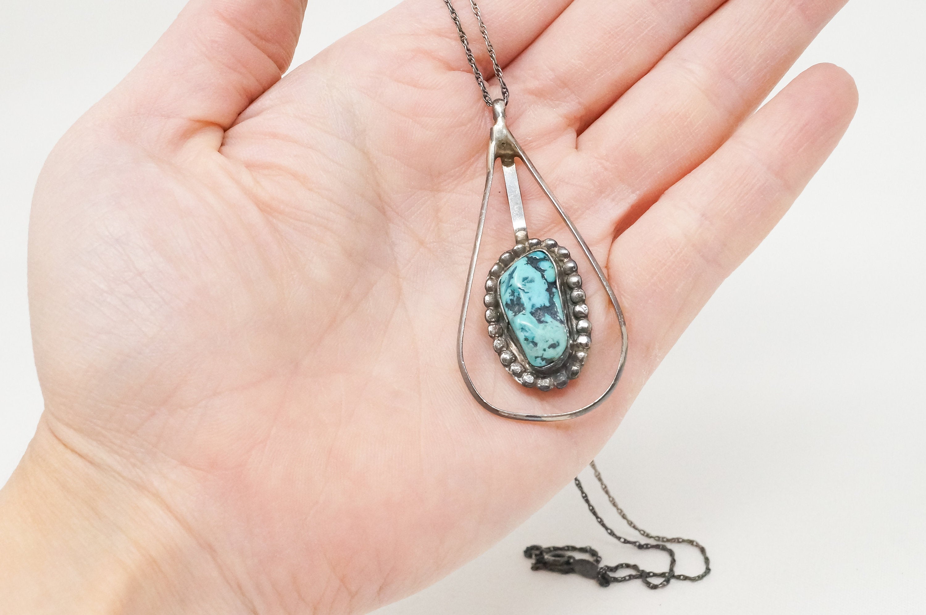 Vintage Native America Handmade Turquoise Sterling Silver Necklace | Jewelry > Necklaces > Pendants | Wiccan Center