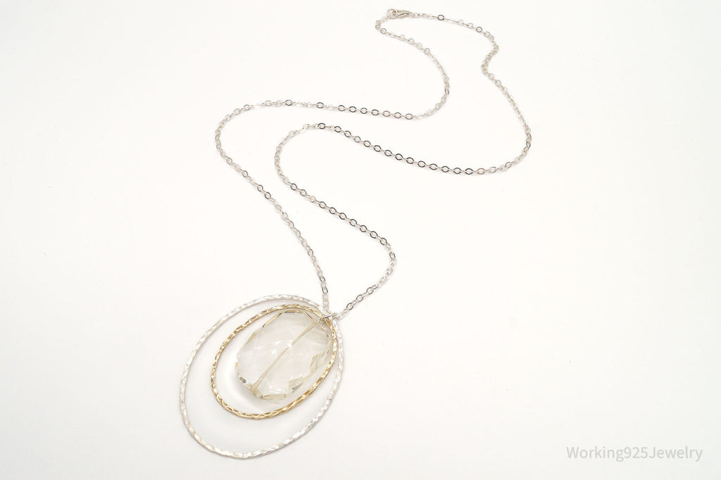 Vintage Large Glass Stone Brass Sterling Silver Necklace 30" | Jewelry > Necklaces > Pendants | Wiccan Center