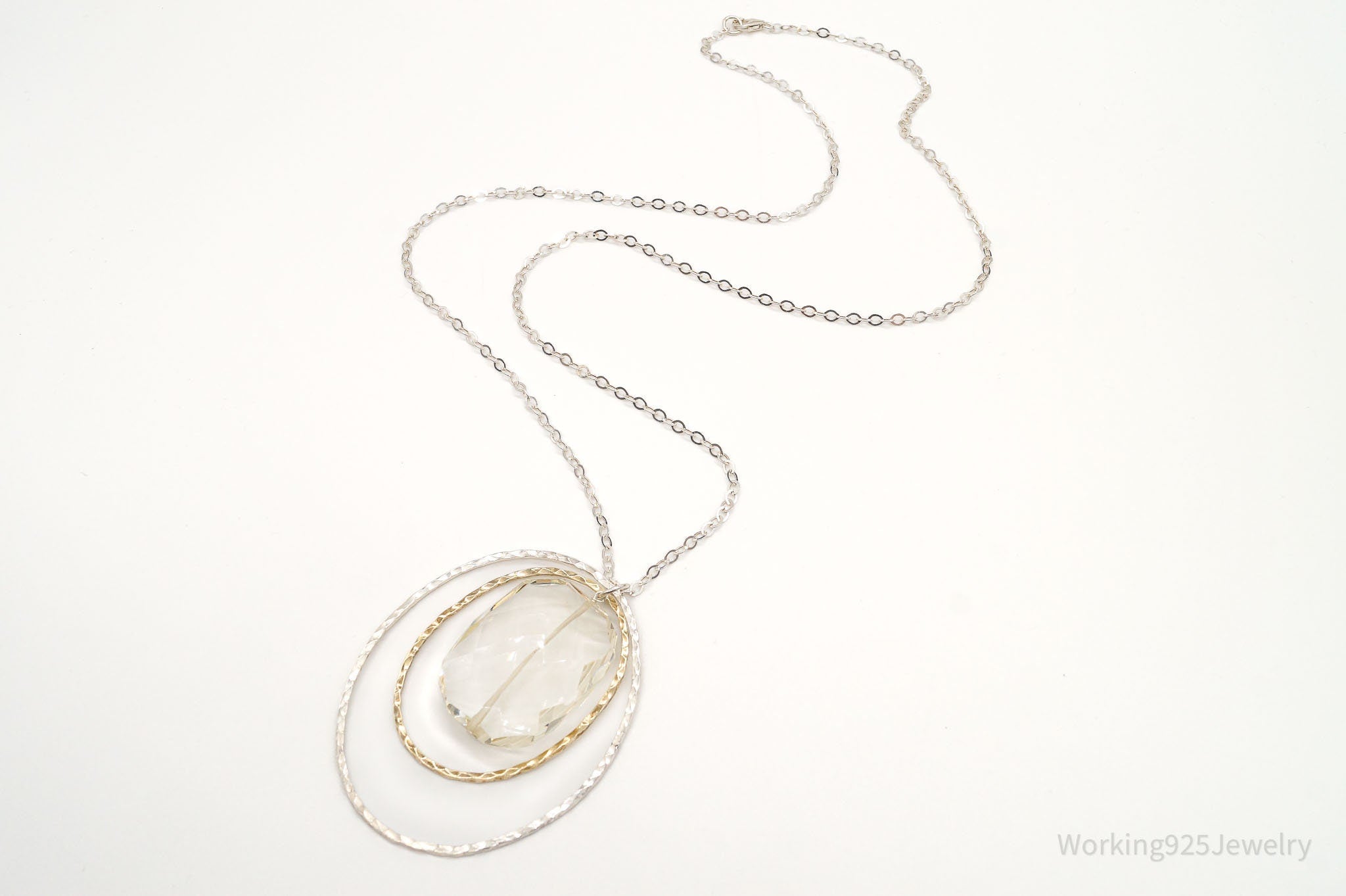 Vintage Large Glass Stone Brass Sterling Silver Necklace 30" | Jewelry > Necklaces > Pendants | Wiccan Center