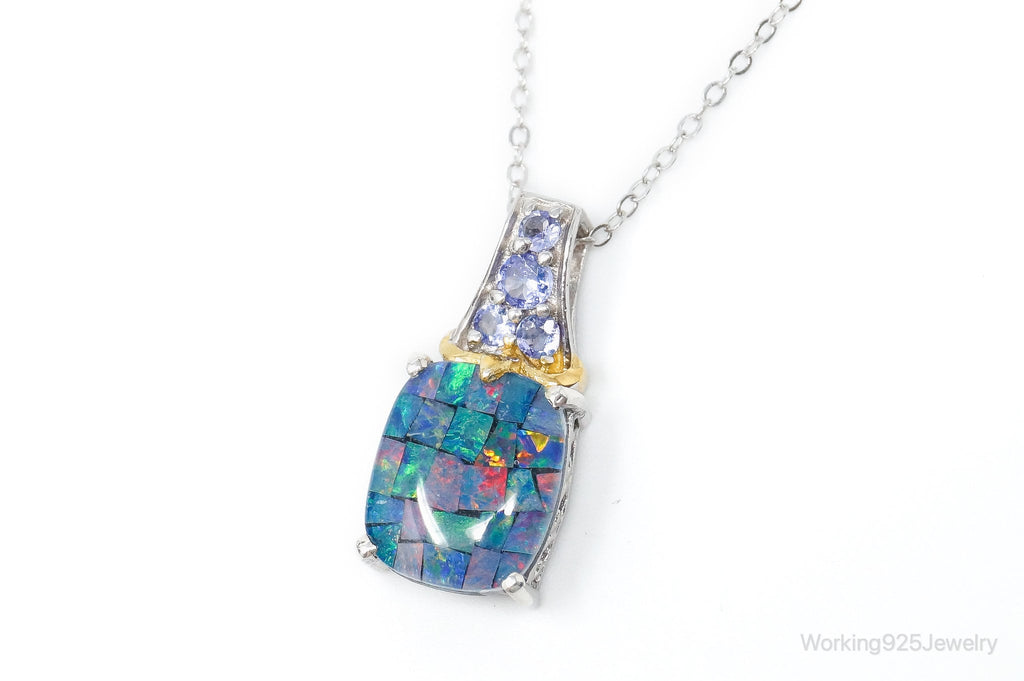 Vintage Blue Opal Amethyst Gold Vermeil Sterling Silver Necklace | Jewelry > Necklaces > Pendants | Wiccan Center