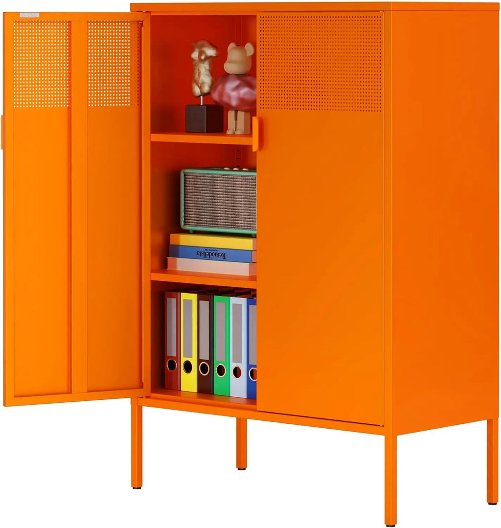 3-Tier Metal Storage Cabinet with 2 Doors & Adjustable Shelves – Locker-Style Organizer for Home, Office, Entryway