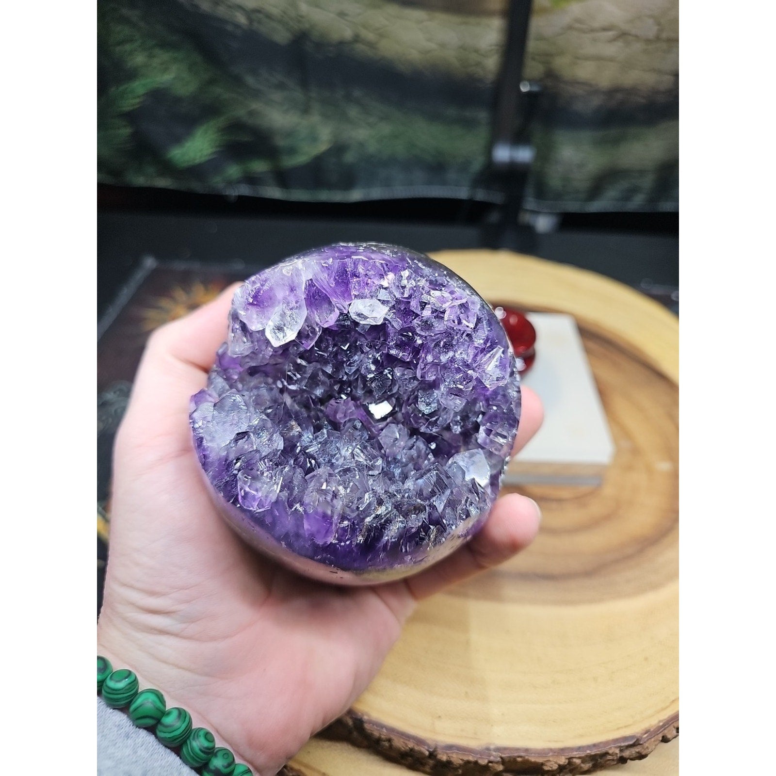 1.92LB Natural Purple Crystal Cave Quartz Open Crystal Ball Spiritual Healing | Geodes & Clusters | Wiccan Center