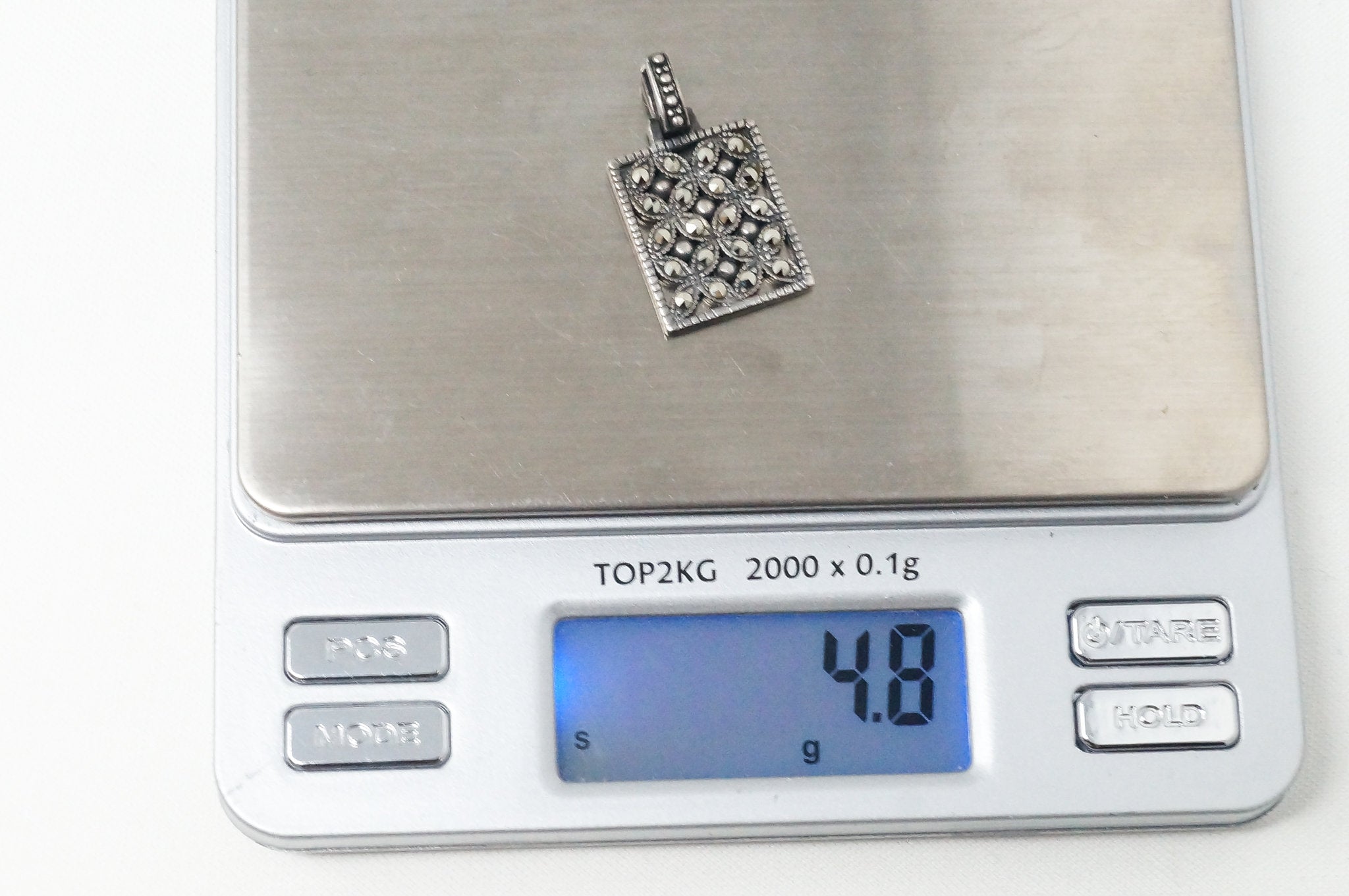 Vintage Designer BOMA Marcasite Sterling Silver Square Necklace Pendant | Jewelry > Necklaces > Pendants | Wiccan Center