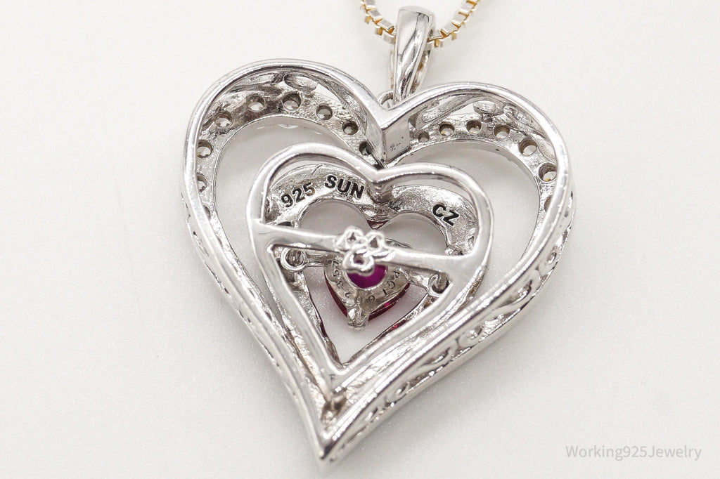Vintage Designer SUN Ruby Cubic Zirconia Heart Sterling Silver Necklace | Jewelry > Necklaces > Pendants | Wiccan Center