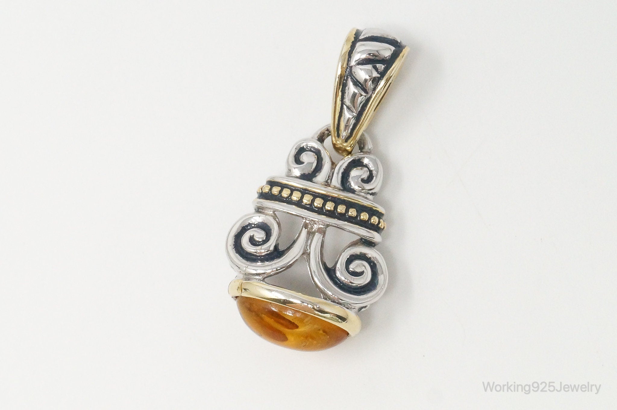 Large Vintage Amber Gold Vermeil Sterling Silver Necklace Pendant | Jewelry > Necklaces > Pendants | Wiccan Center