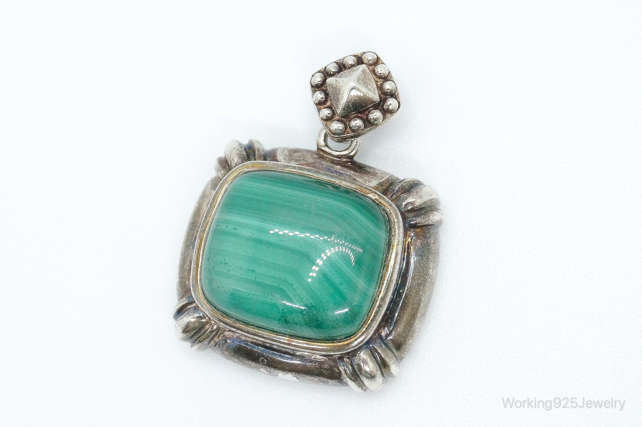 Large Vintage Malachite Sterling Silver Necklace Pendant | Jewelry > Necklaces > Pendants | Wiccan Center