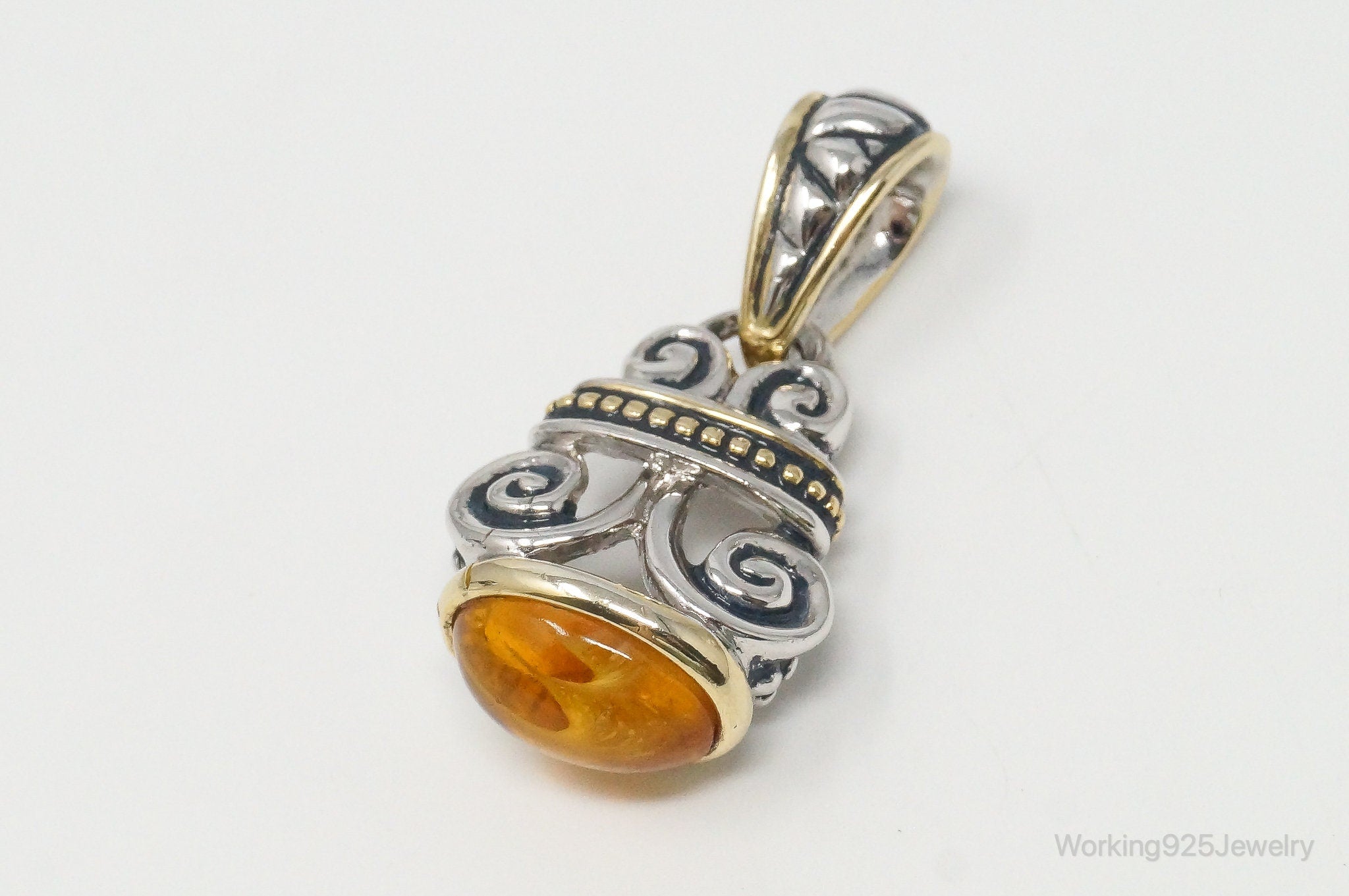 Large Vintage Amber Gold Vermeil Sterling Silver Necklace Pendant | Jewelry > Necklaces > Pendants | Wiccan Center