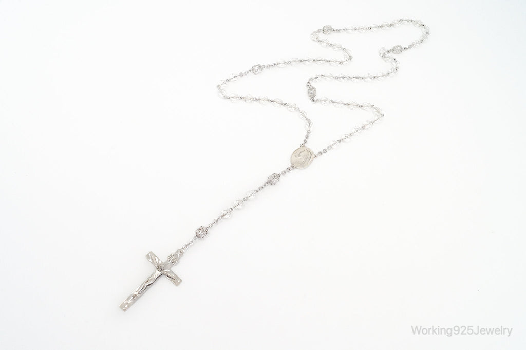 Vintage Crystal Beaded Rosary Cross Sterling Silver Necklace | Jewelry > Necklaces > Pendants | Wiccan Center