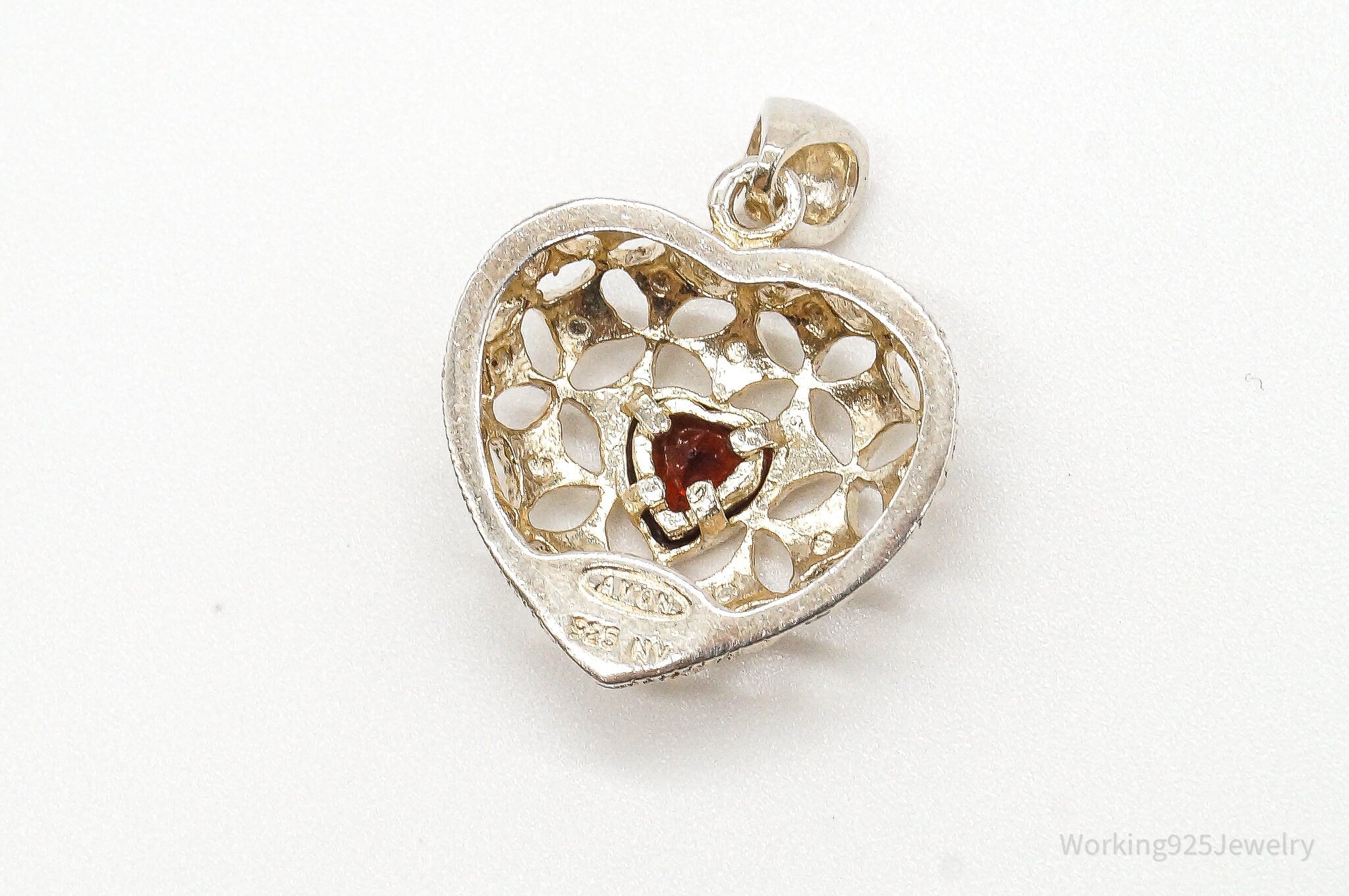 Vintage Designer Avon Garnet Heart Sterling Silver Pendant | Jewelry > Necklaces > Pendants | Wiccan Center