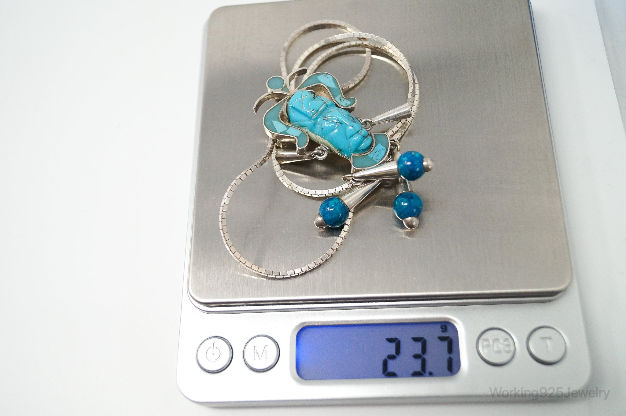 Vintage Mexico Handmade Turquoise Warrior Sterling Silver Necklace Brooch | Jewelry > Necklaces > Pendants | Wiccan Center