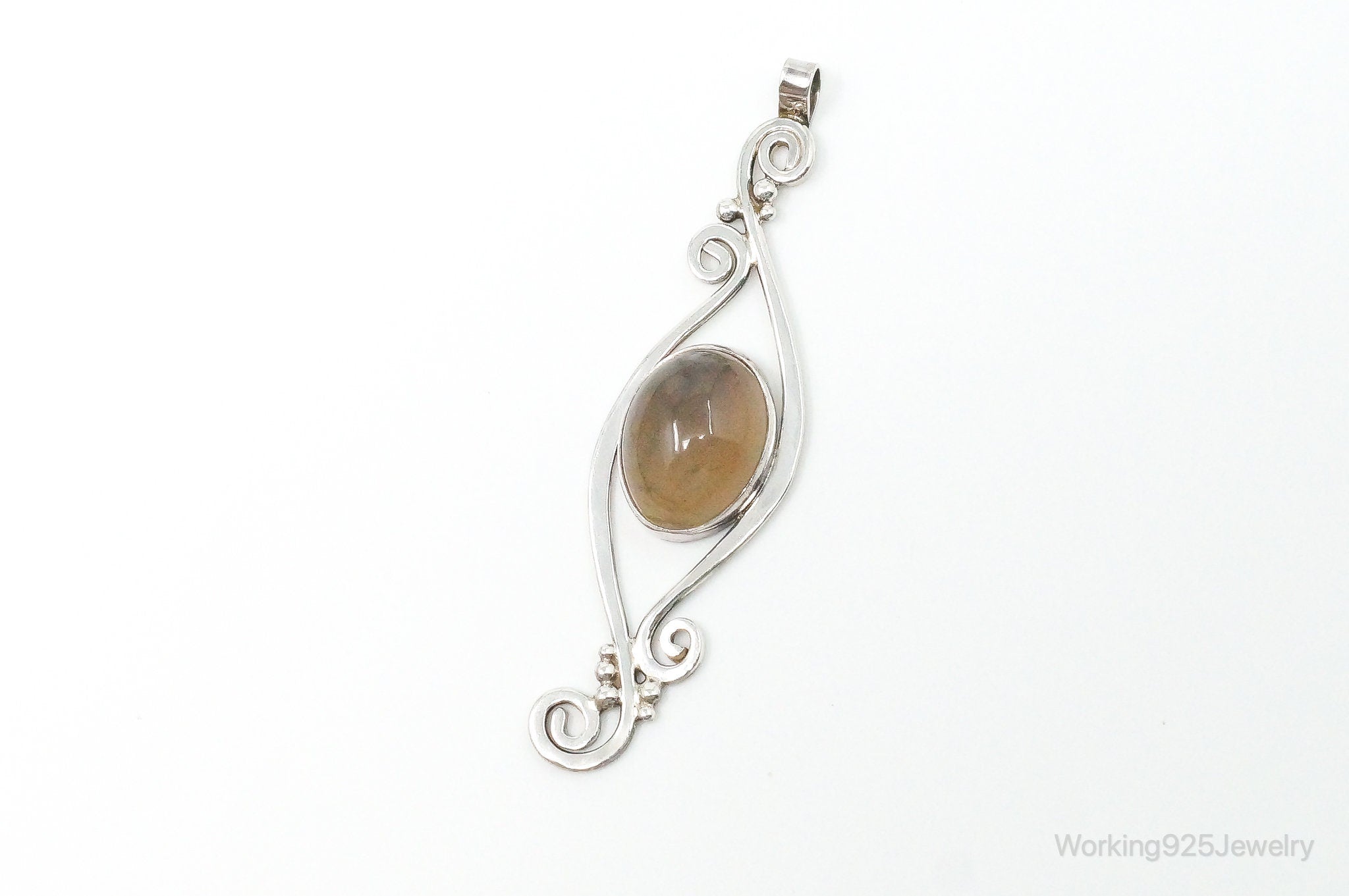 Large Vintage Brown Gemstone Sterling Silver Necklace Pendant | Jewelry > Necklaces > Pendants | Wiccan Center