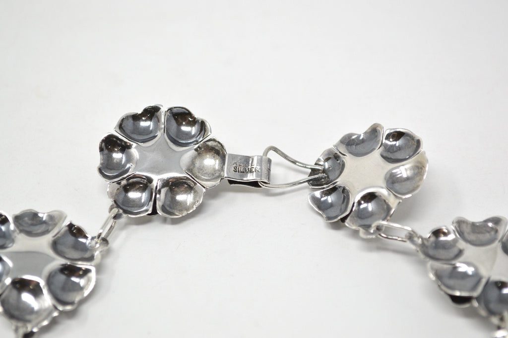 Vintage Mexico Sterling Silver Artisan 3D Oxidized Flower Motif Necklace 16 Inch | Jewelry > Necklaces | Wiccan Center