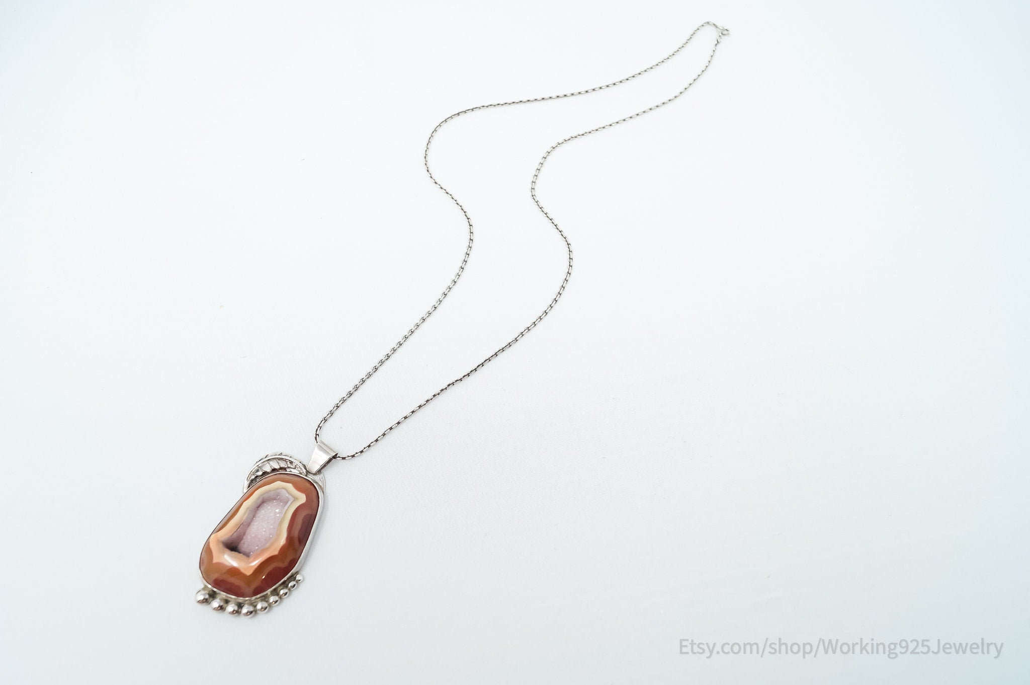 Vintage Signed Native American Crazy Lace Agate Sterling Silver Necklace | Jewelry > Necklaces > Pendants | Wiccan Center