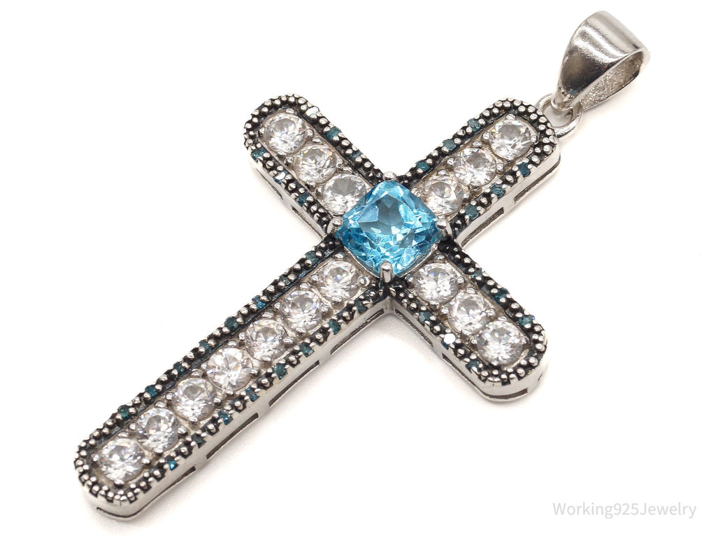Large Designer Blue Topaz Cubic Zirconia Blue Diamond Sterling Silver Pendant | Jewelry > Necklaces > Pendants | Wiccan Center