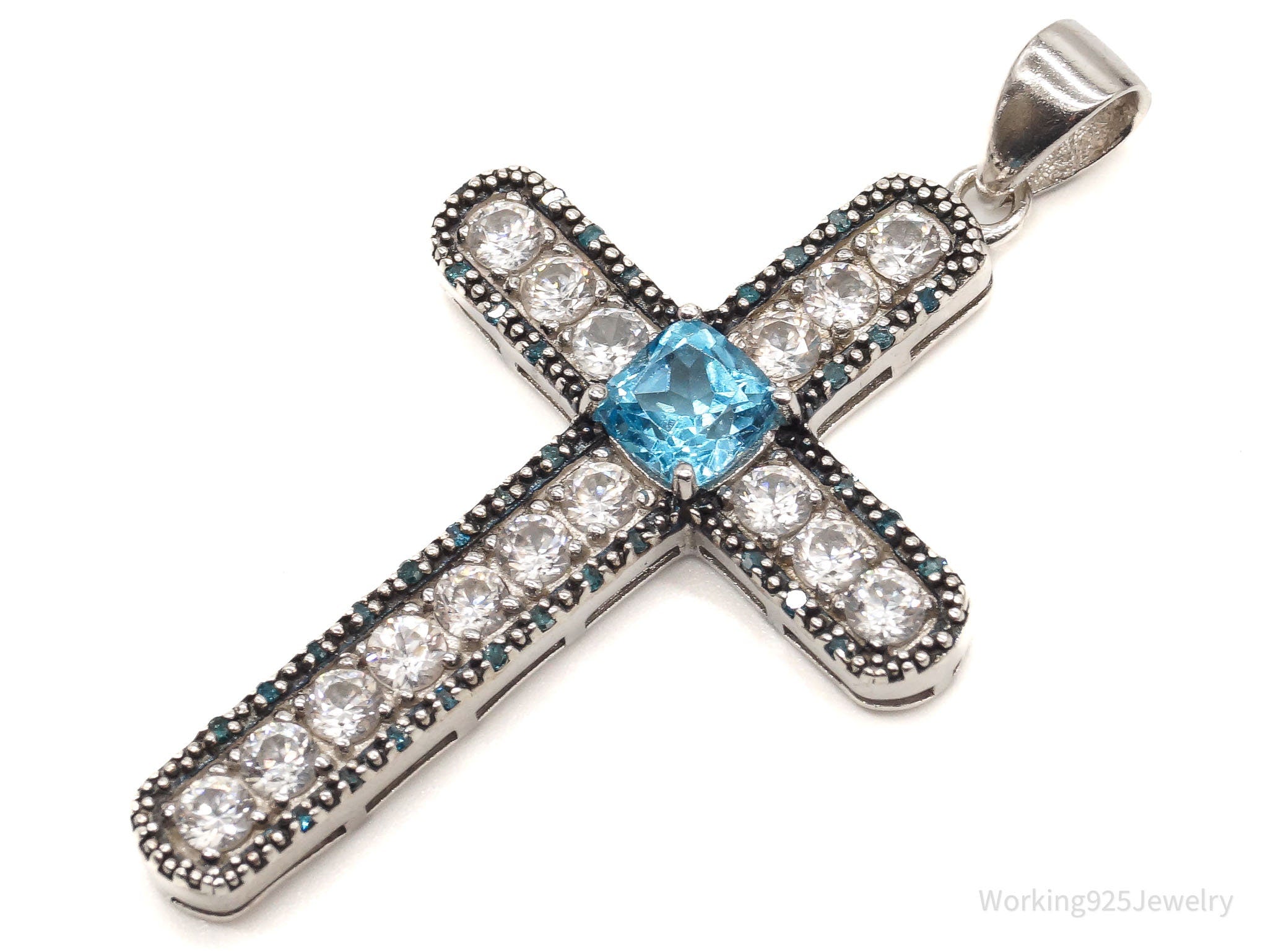 Large Designer Blue Topaz Cubic Zirconia Blue Diamond Sterling Silver Pendant | Jewelry > Necklaces > Pendants | Wiccan Center