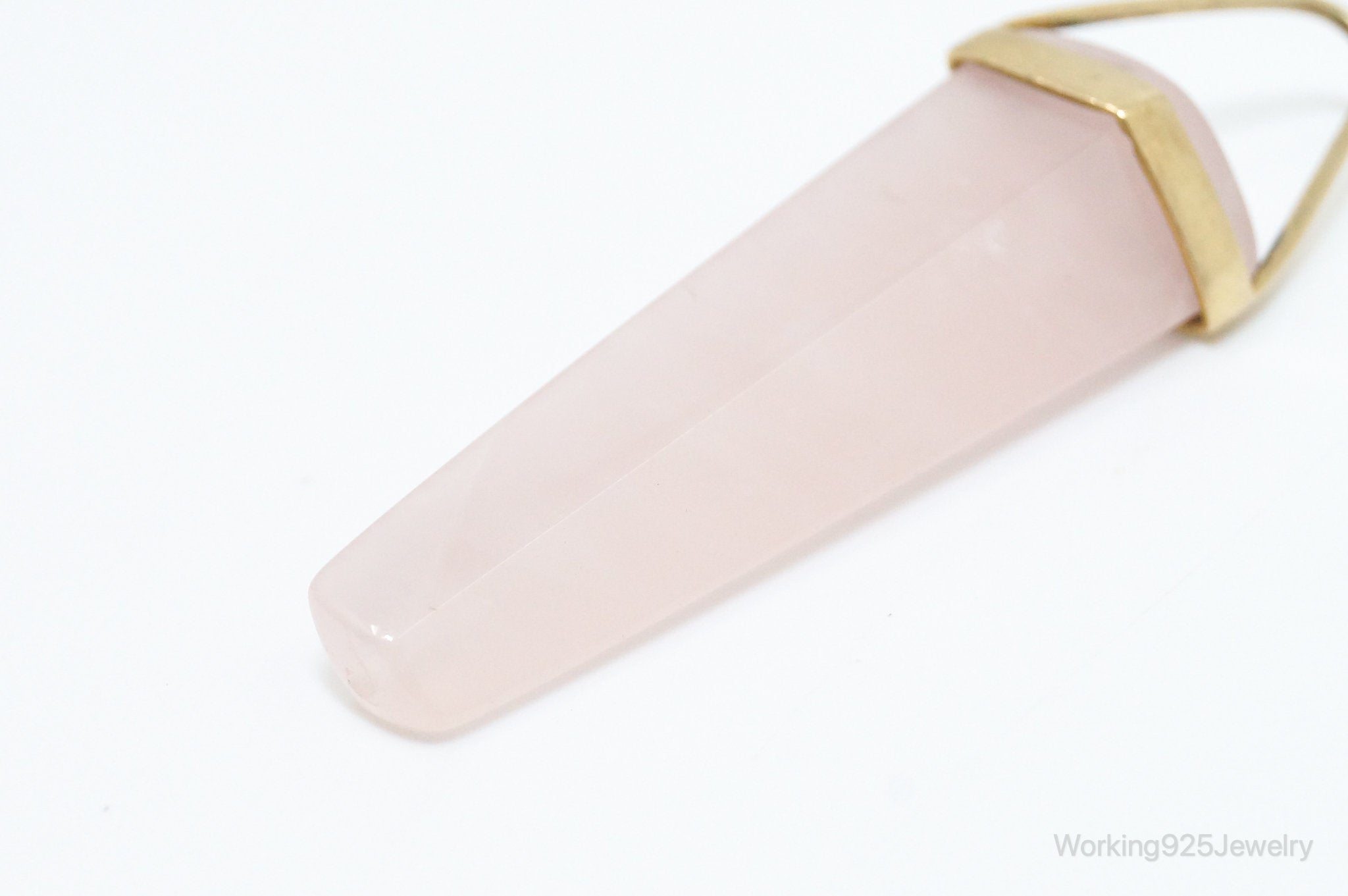 Large Vintage Rose Quartz Gold Wash Sterling Silver Necklace Pendant | Jewelry > Necklaces > Pendants | Wiccan Center