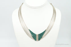 Vintage Native American Malachite Sterling Silver Bead Necklace | Jewelry > Necklaces > Pendants | Wiccan Center