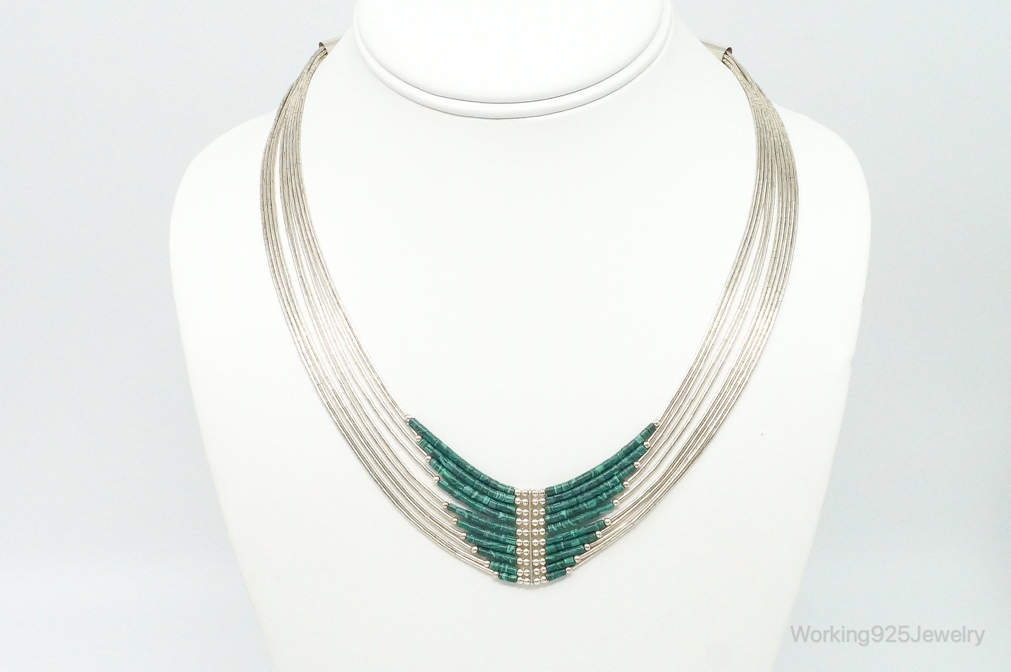 Vintage Native American Malachite Sterling Silver Bead Necklace | Jewelry > Necklaces > Pendants | Wiccan Center