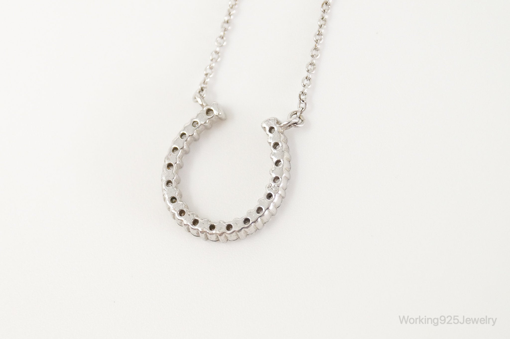 Vintage Horse Shoe Cubic Zirconia Sterling Silver Necklace | Jewelry > Necklaces > Pendants | Wiccan Center