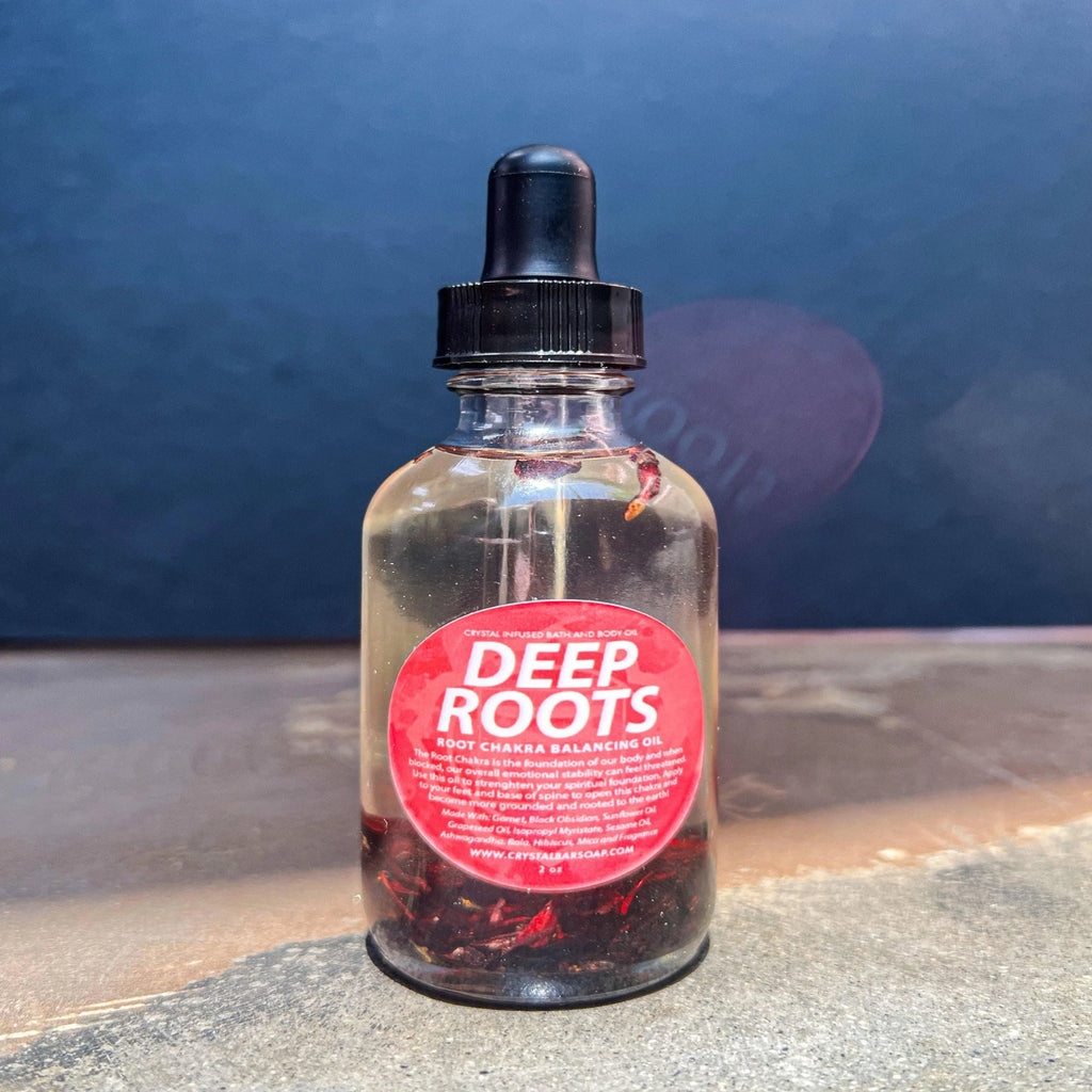 Deep Roots Crystal Infused Bath & Body Oil (Root Chakra Balancing Oil)