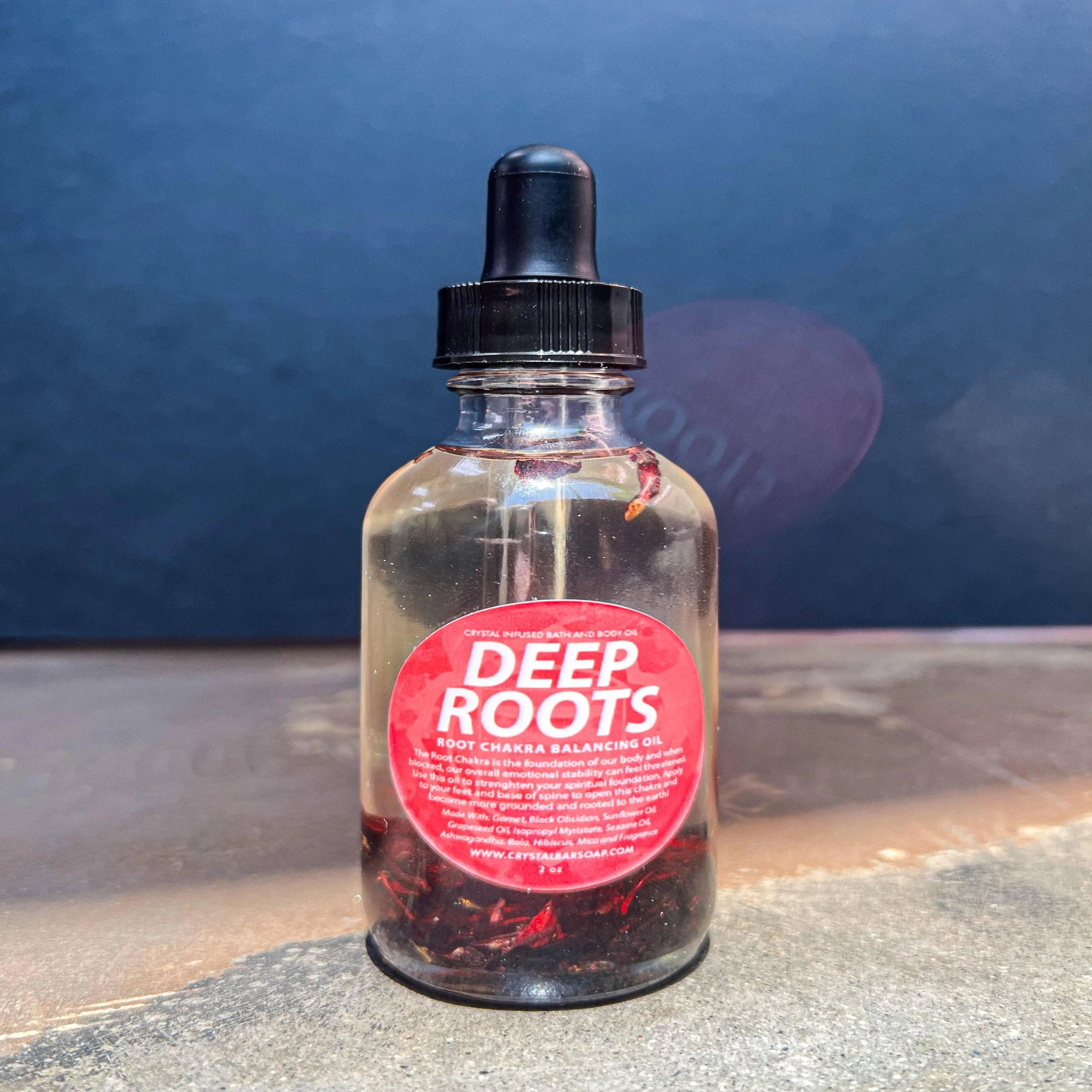 Deep Roots Crystal Infused Bath & Body Oil (Root Chakra Balancing Oil)