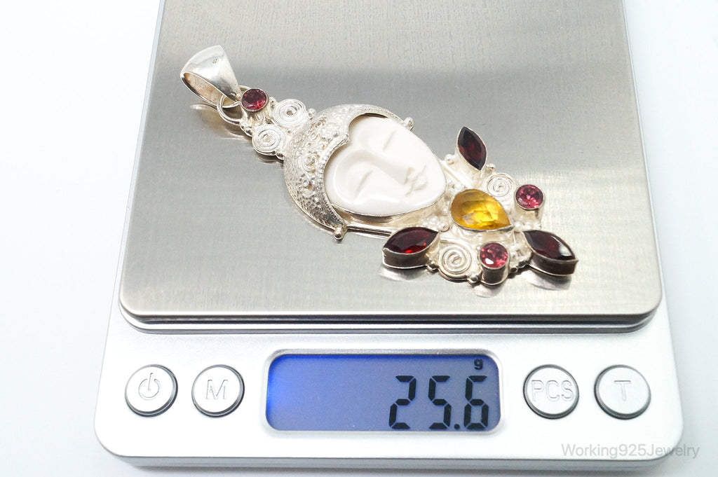 Large Vintage Goddess Multi Gem Sterling Silver Pendant | Jewelry > Necklaces > Pendants | Wiccan Center