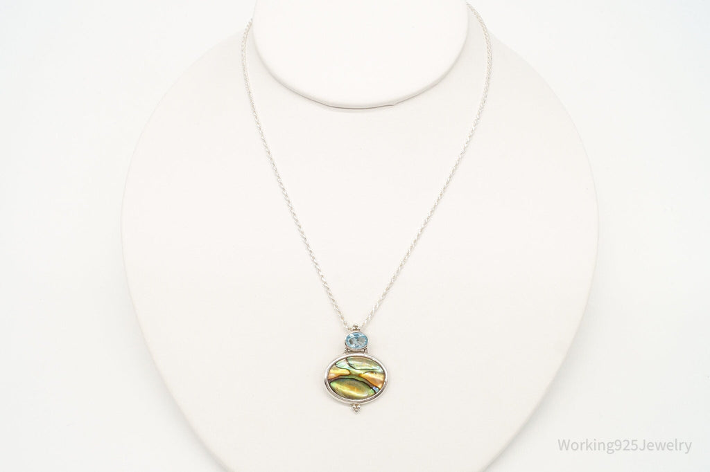 Vintage Paua Abalone Shell Blue Topaz Sterling Silver Necklace | Jewelry > Necklaces > Pendants | Wiccan Center