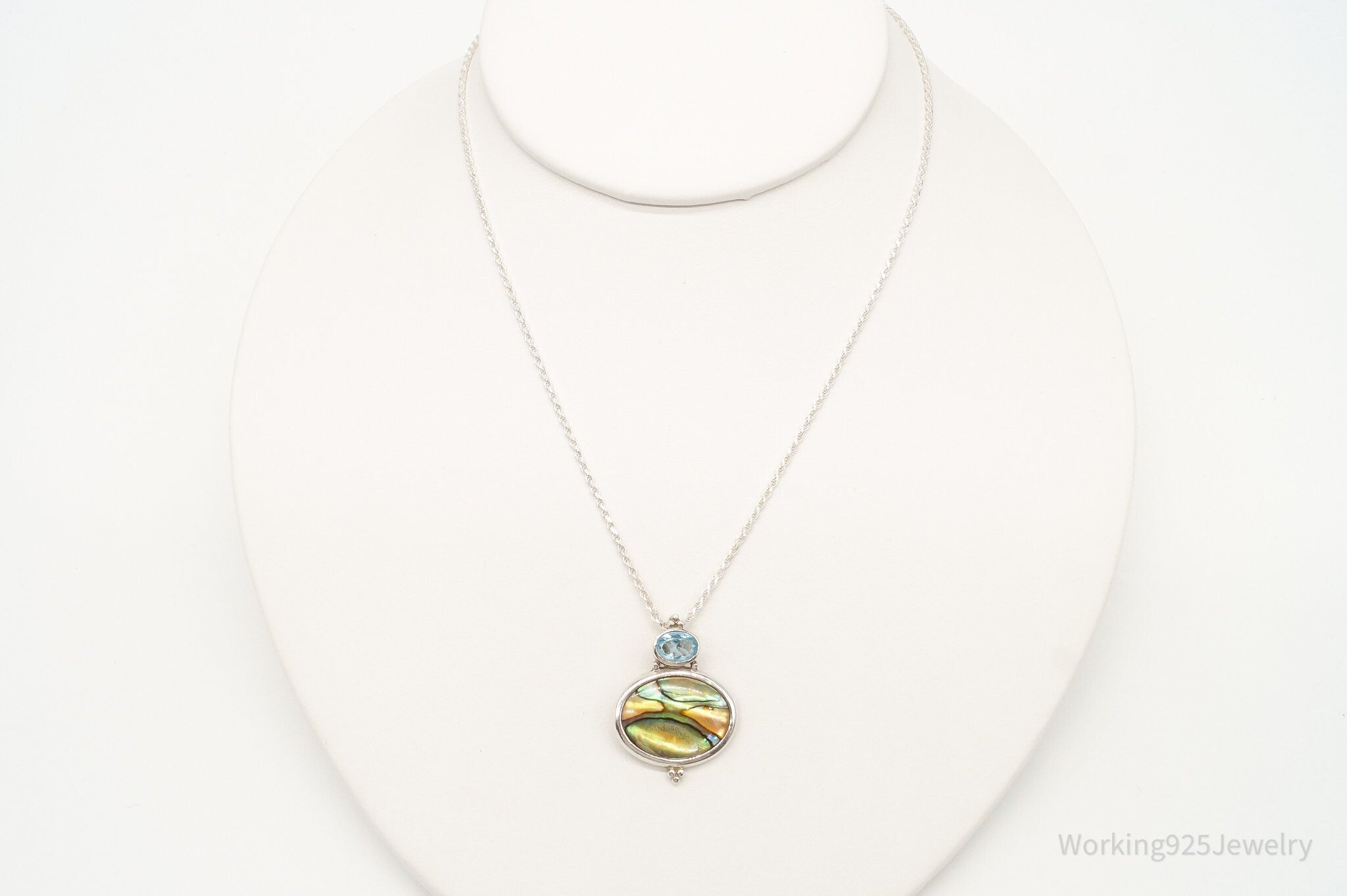 Vintage Paua Abalone Shell Blue Topaz Sterling Silver Necklace | Jewelry > Necklaces > Pendants | Wiccan Center