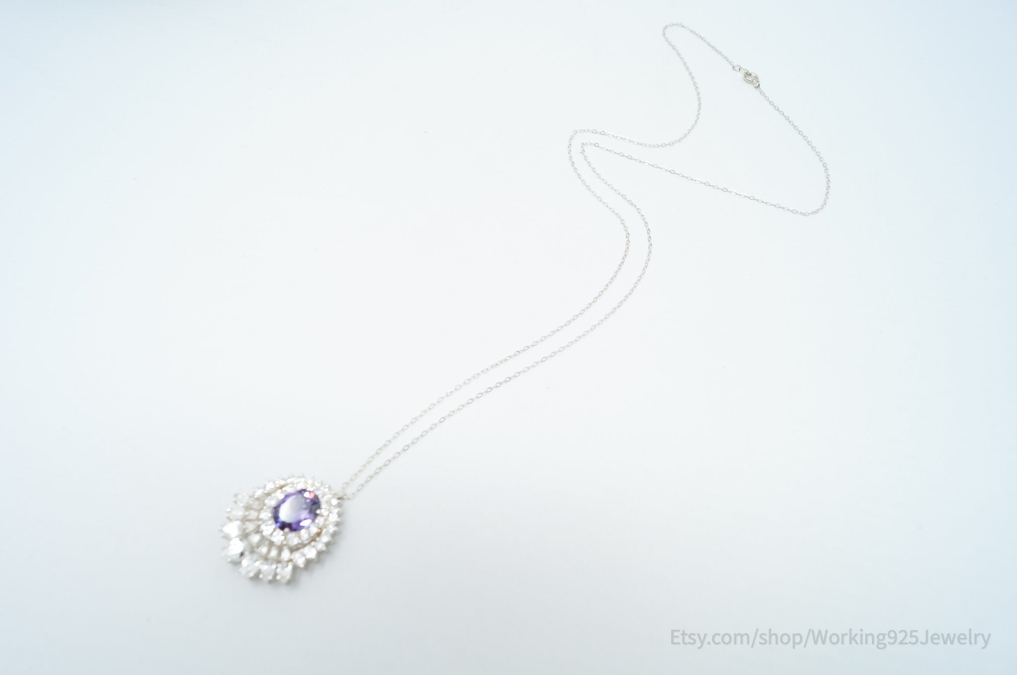 Vintage Amethyst CZ Art Deco Sterling Silver Long Chain Necklace | Jewelry > Necklaces > Pendants | Wiccan Center