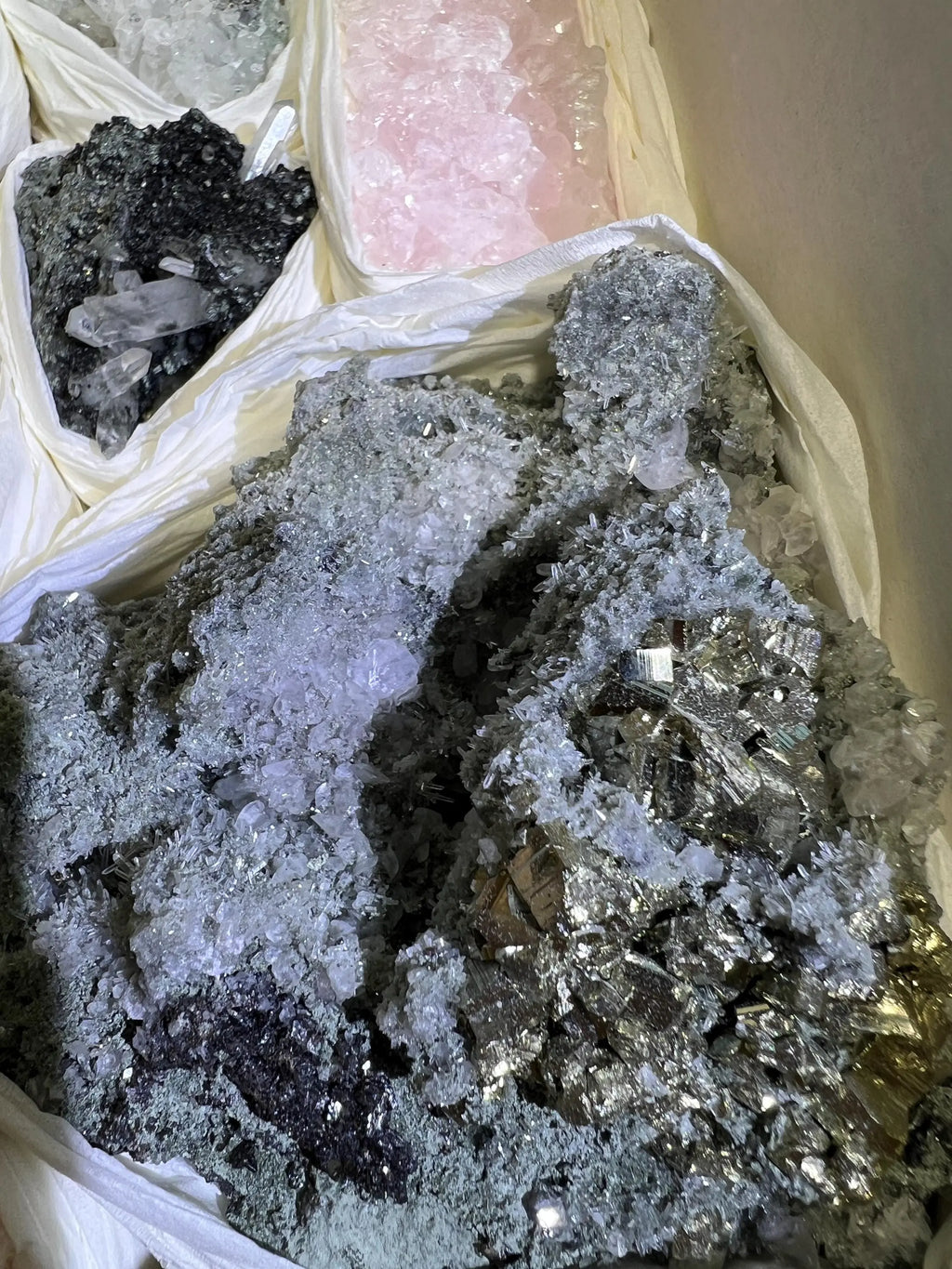 Bolivian Minerals Crystal Mixed Collection (Large 15x10 Inch Flat) Pyrite Sphalerite Galena Quartz Pink Mangano Calcite | Home & Living > Home Decor > Home Accents > Rocks & Geodes | Wiccan Center
