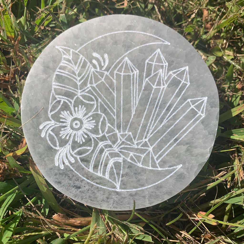 Crystal Moon Selenite Round Charging Plate