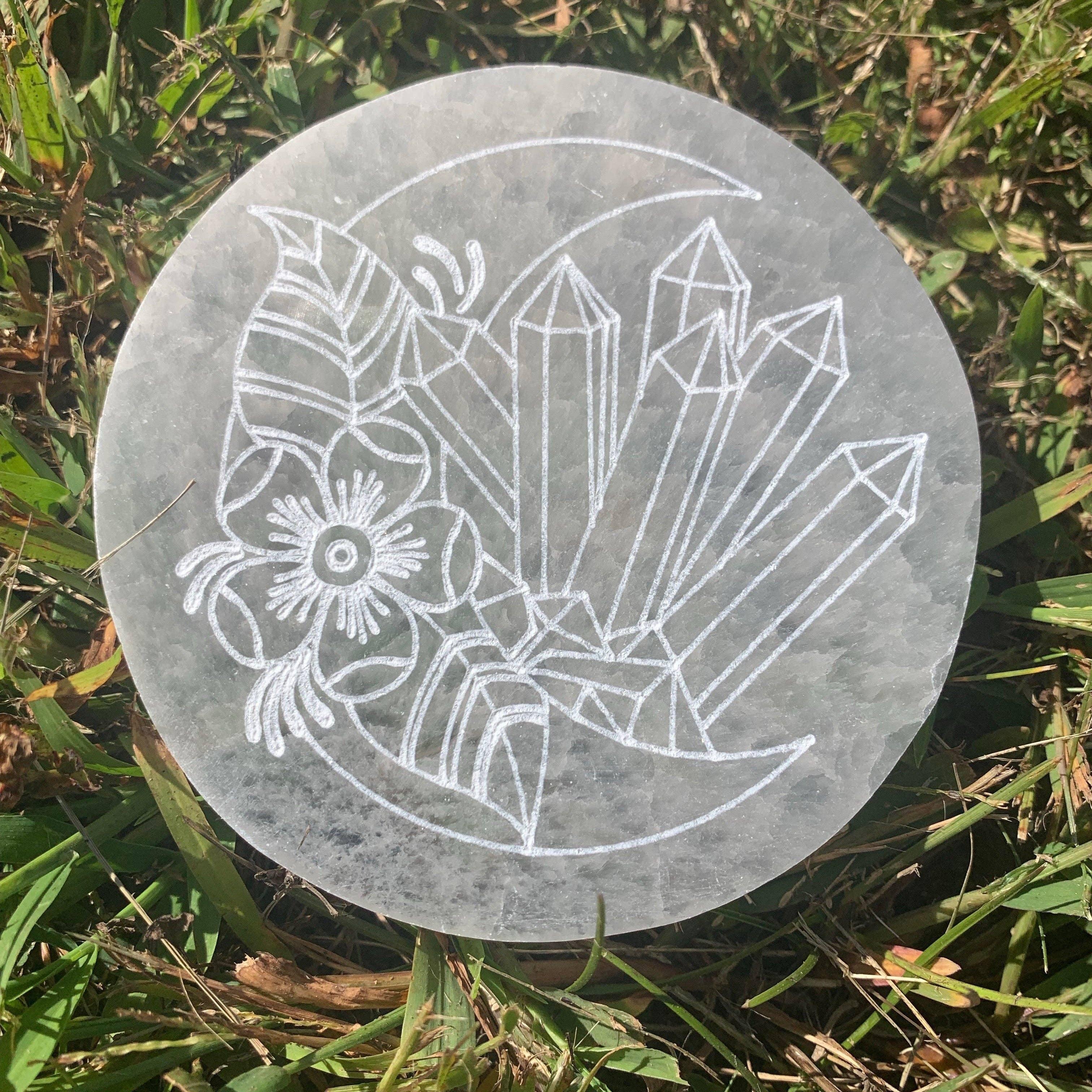 Crystal Moon Selenite Round Charging Plate