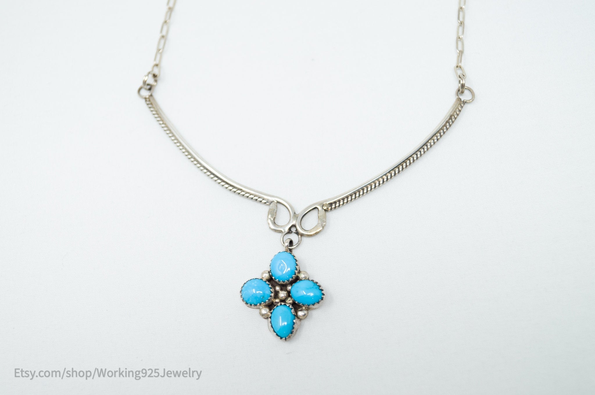 Vintage Native American Handmade KC Signed Turquoise Sterling Silver Necklace | Jewelry > Necklaces > Pendants | Wiccan Center