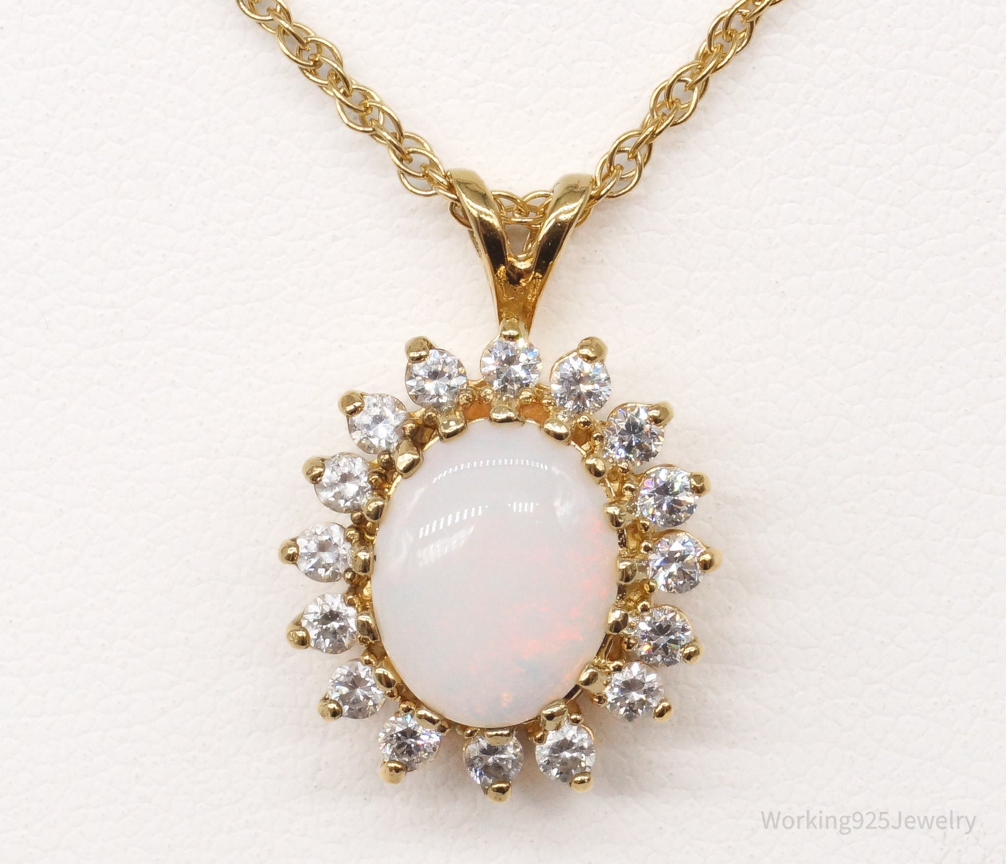 Vintage Opal Cubic Zirconia 14K Yellow Gold Filled Necklace | Jewelry > Necklaces | Wiccan Center