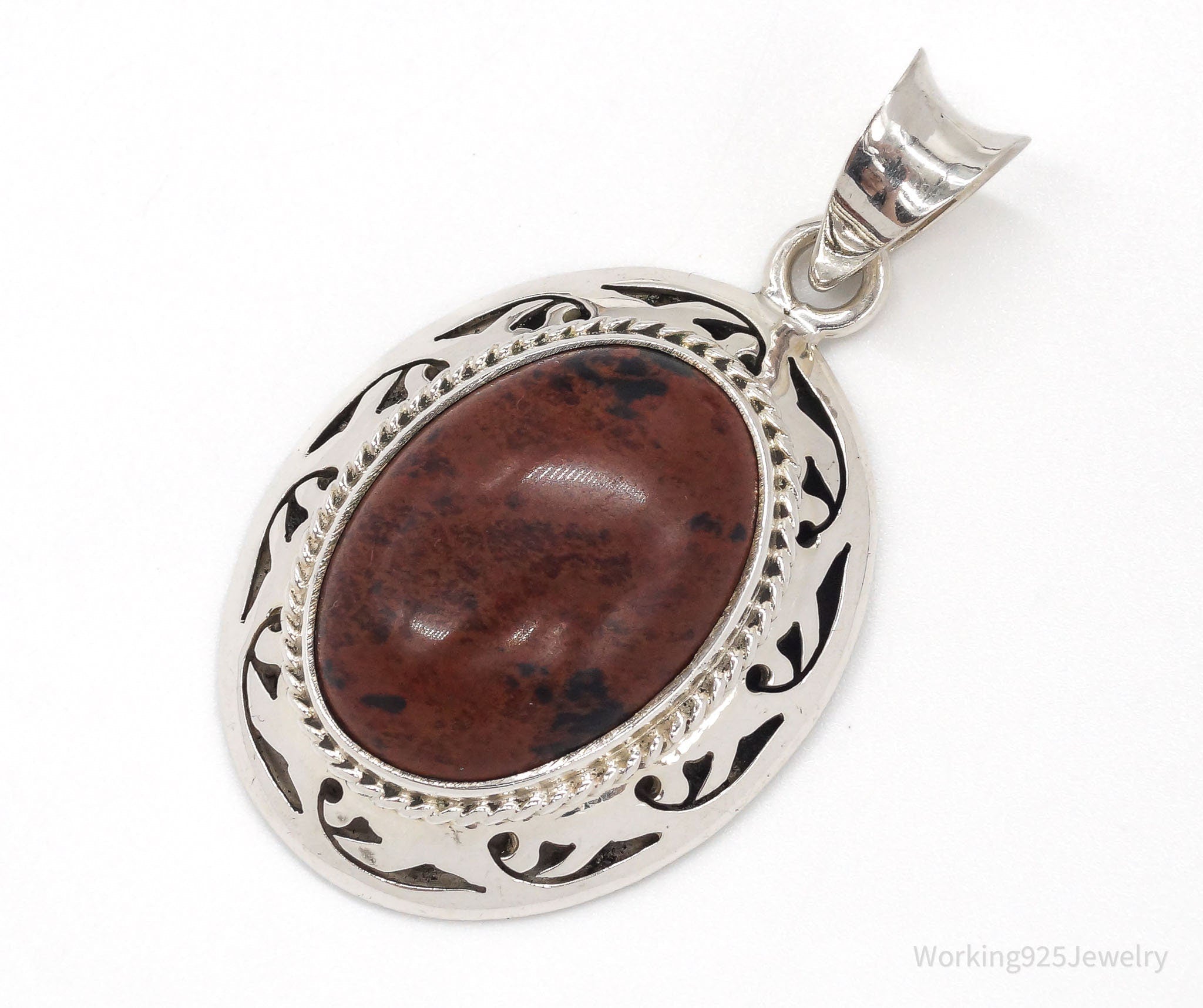 Vintage Large Mahogany Obsidian Sterling Silver Necklace Pendant | Jewelry > Necklaces > Pendants | Wiccan Center