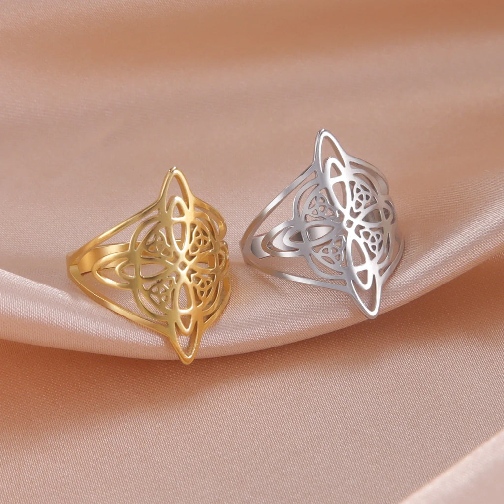 LIKGREAT Witch Knot Ring for Women Men Hollow Stainless Steel Finger Rings Celtic Vintage Amulet Protection Couple Jewelry Gifts | | Wiccan Center