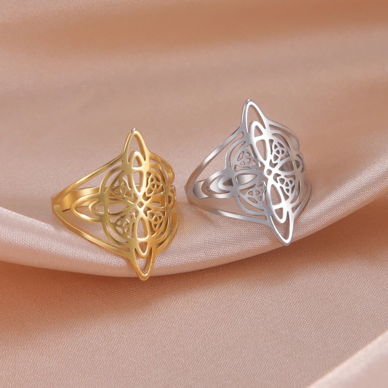 LIKGREAT Witch Knot Ring for Women Men Hollow Stainless Steel Finger Rings Celtic Vintage Amulet Protection Couple Jewelry Gifts | | Wiccan Center