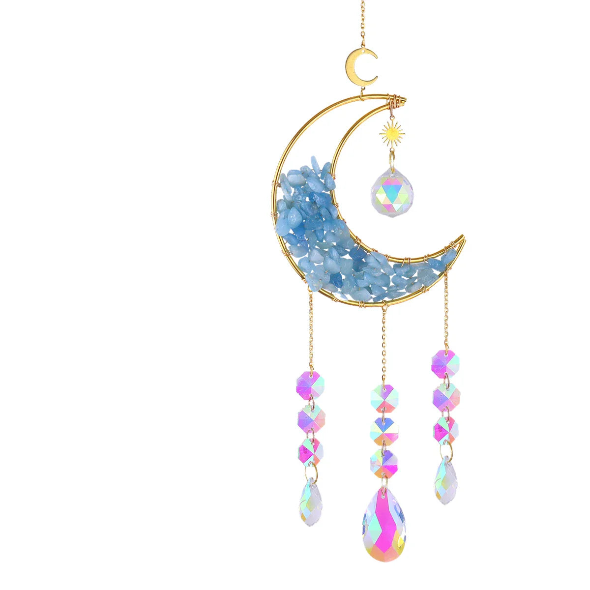 Hourglass Moon Purple Blue Green Pink Crystal Sun Catcher Pendant Decoration, Half Moon Window Hanging Pendant - Home and Garden | | Wiccan Center