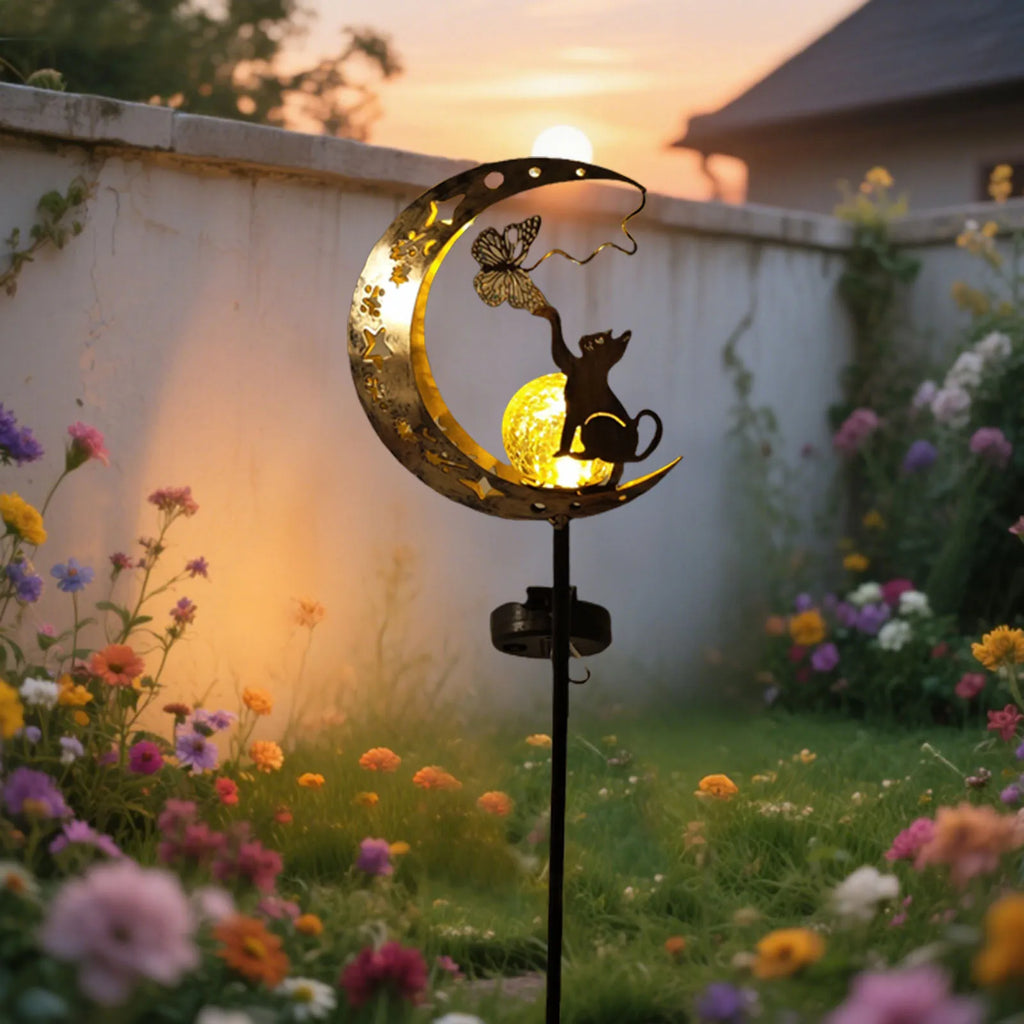 1 PC Cat Moon Fairy Shaped Iron Solar Lamp