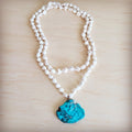 Long White Turquoise Beaded Necklace w/ Genuine Regalite Pendant 263c